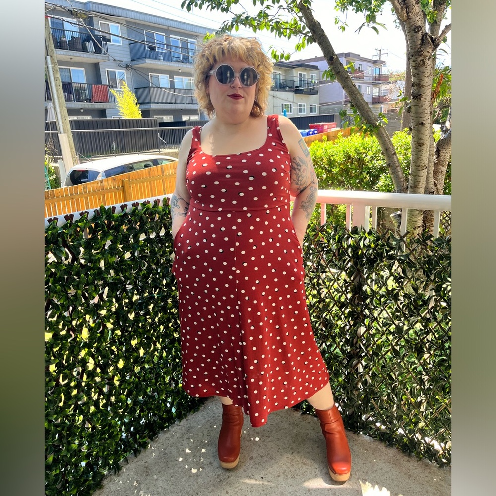 Size 0X Graphic polka dot print midi fit & flare dress by Addition-Elle